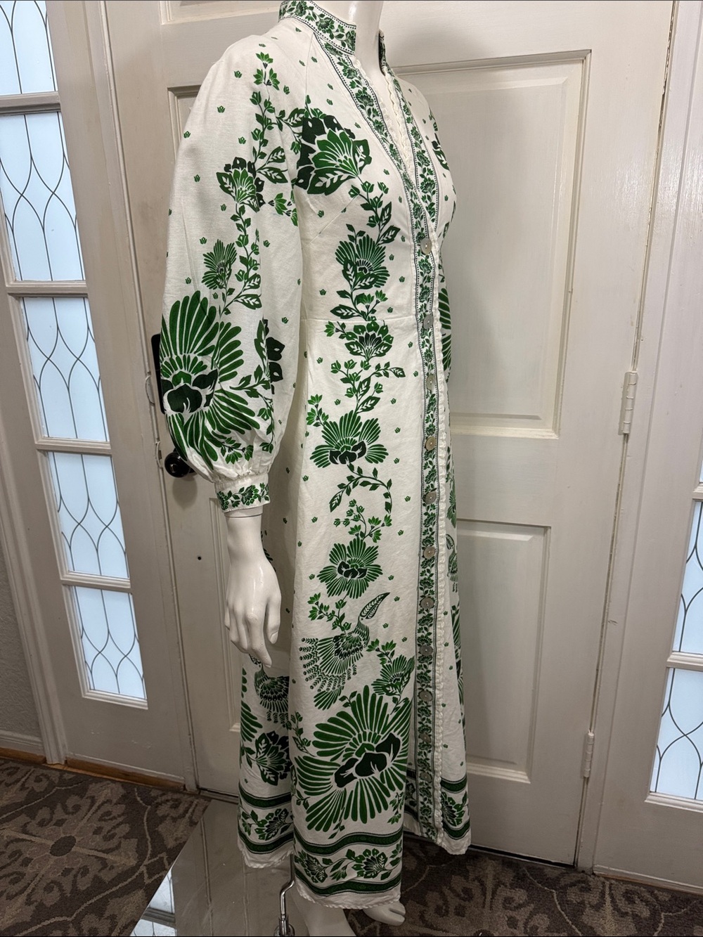 Farm Rio Forest Soul Green Floral Embroidered Maxi Long Sleeve Dress Size XS - Picture 8 of 14
